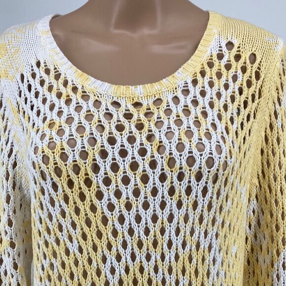 NWT Zenergy by Chico’s Yellow/White Open Weave Sweater Size 2/L - Picture 2 of 7